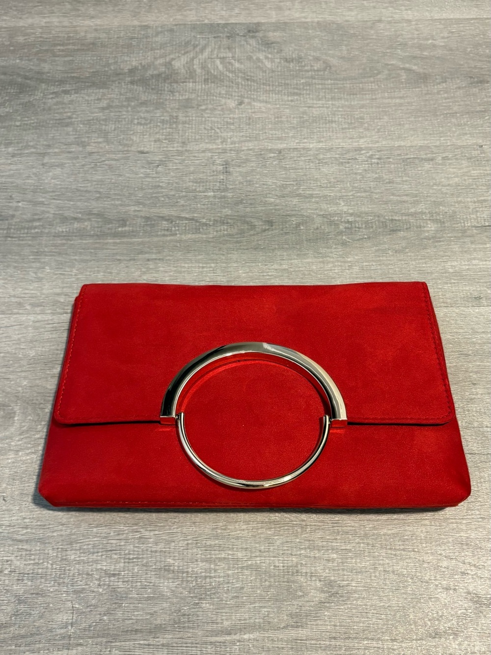 Red Suede Circle-Handle Clutch Evening Bag